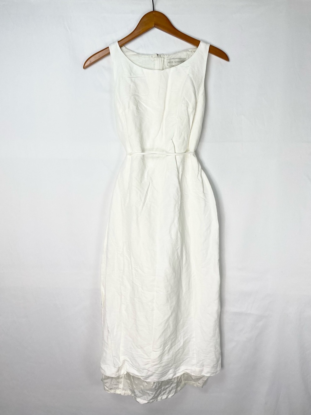 Vintage Petite Sophisticate Linen Sheath Dress Boatneck Size 2 Midi Tie